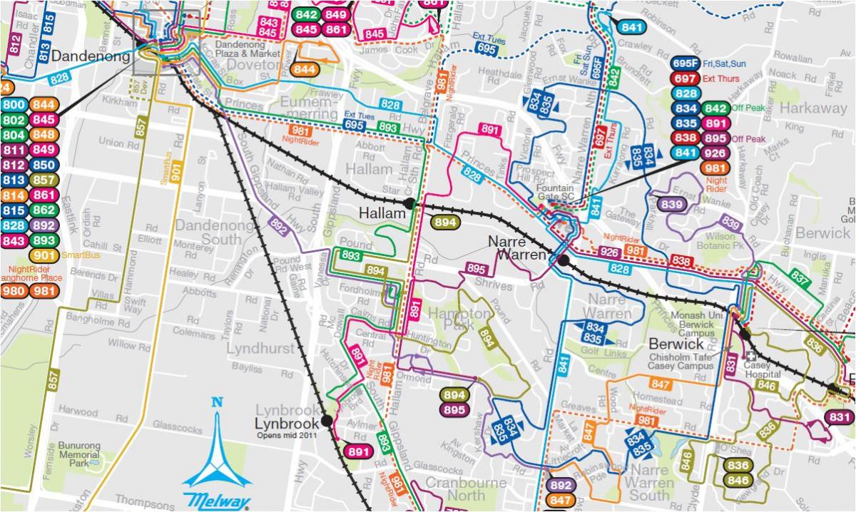 მელბურნის ავტობუსის მარშრუტების რუკა