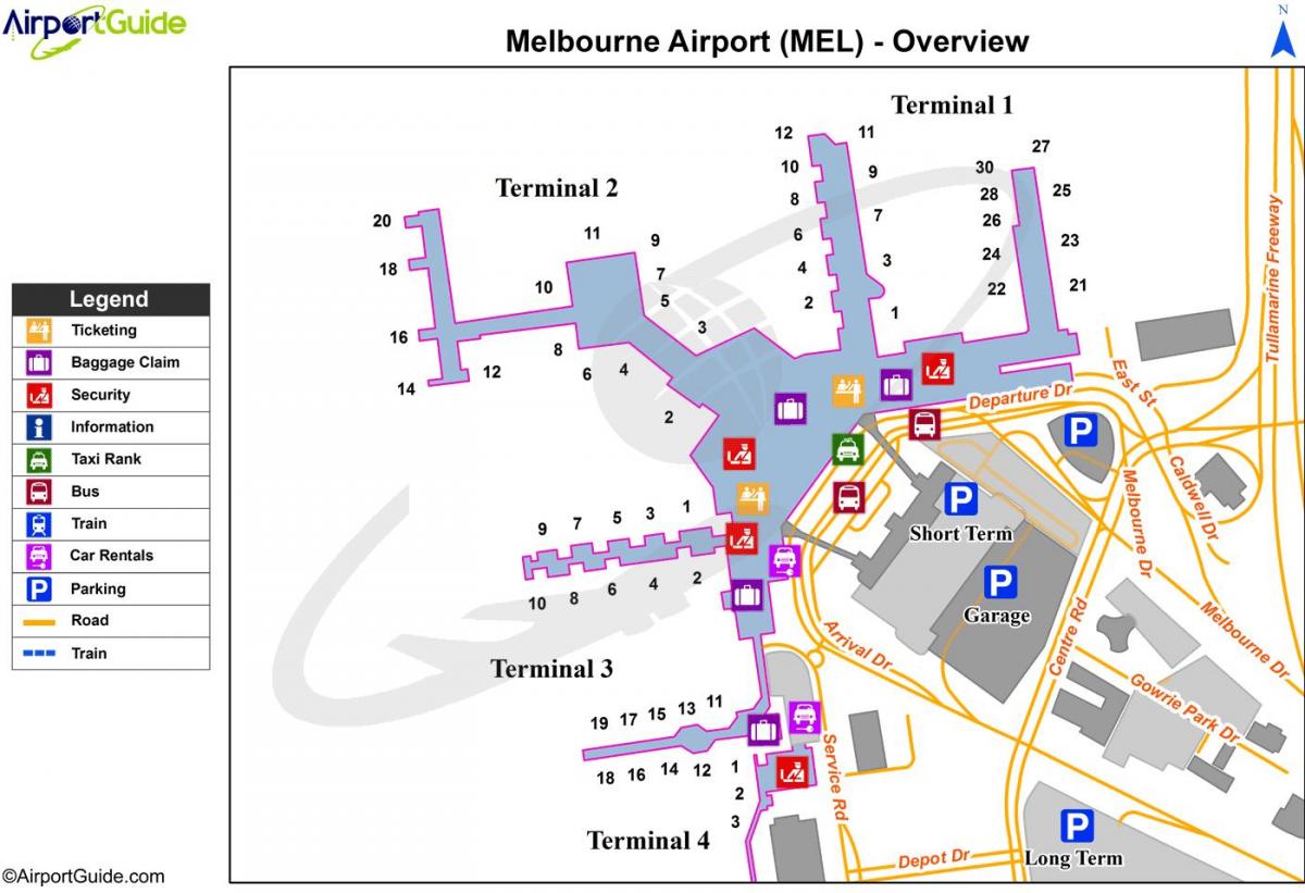 რუკა მელბურნის აეროპორტის ტერმინალებში