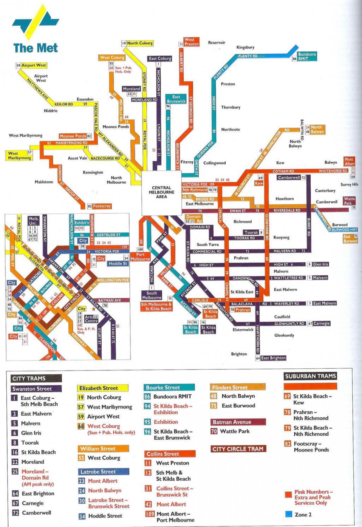 მელბურნის საზოგადოებრივი ტრანსპორტი რუკა