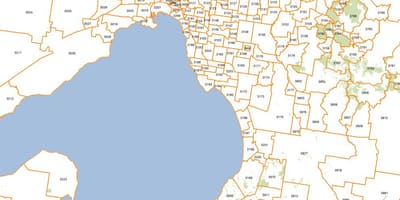 რუკა მელბურნის postcodes